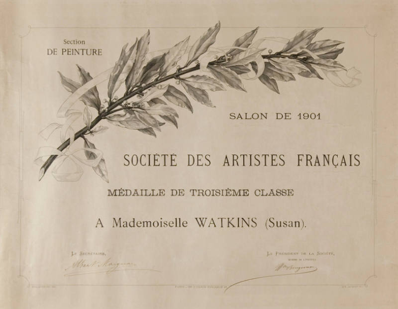 Certificate of Honorable Mention from The Society of French Artists