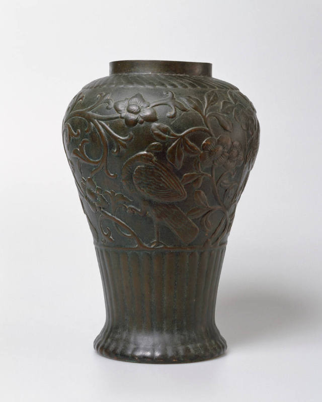 Bronze Pottery Vase (Lamp Base) with Peacock Motif